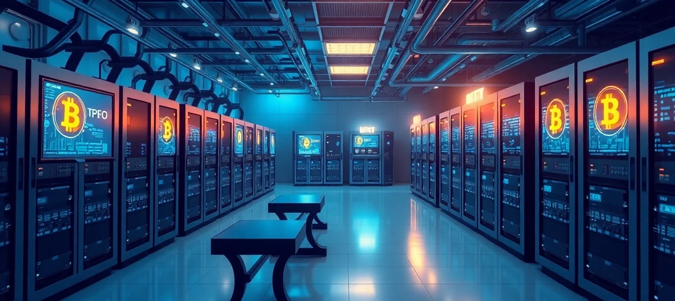 Visualize Bitcoin mining operations with advanced tech and GPU rigs.