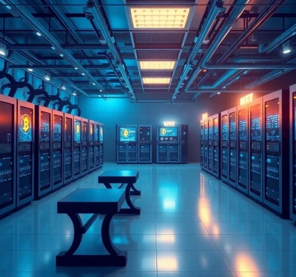 Visualize Bitcoin mining operations with advanced tech and GPU rigs.