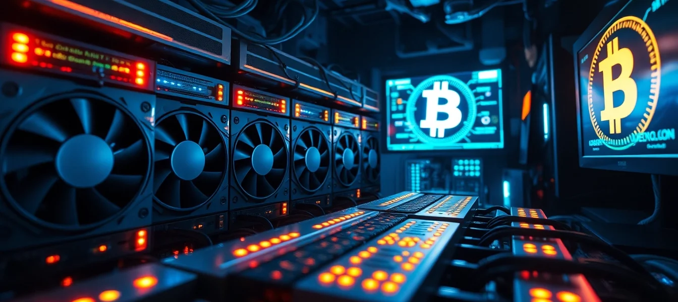 Explore the world of Bitcoin mining with an active mining rig showcasing GPU dynamics and energy.