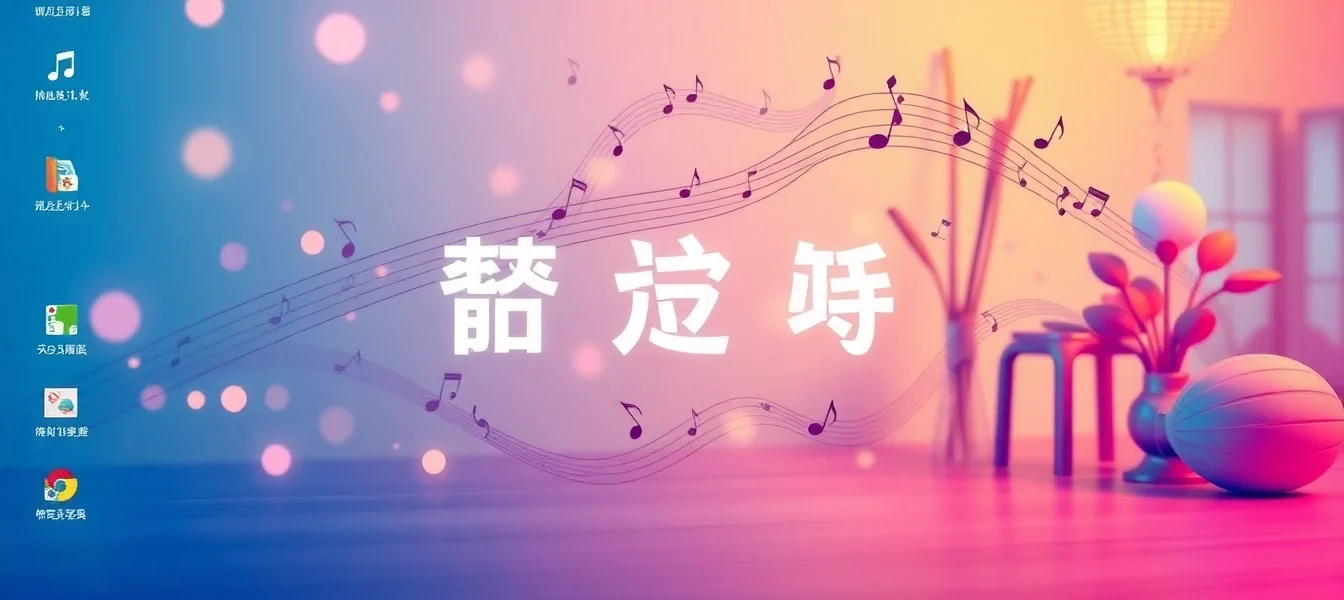 Engage with 汽水音乐电脑版 featuring a colorful interface and musical notes in a lively desktop setting.