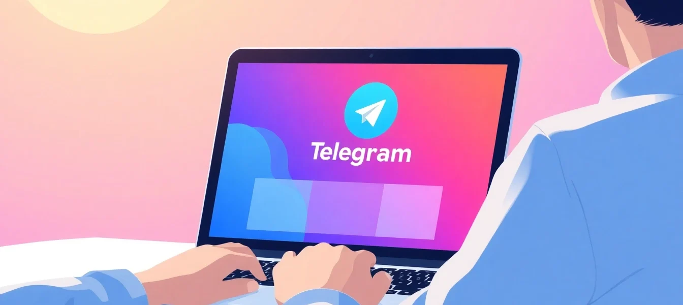 Download.telegram电脑下载 on a laptop, showcasing a vibrant interface and modern design elements.