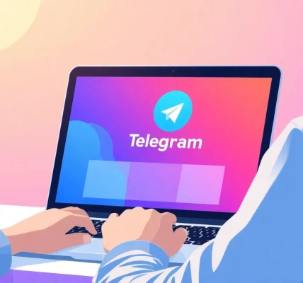 Download.telegram电脑下载 on a laptop, showcasing a vibrant interface and modern design elements.