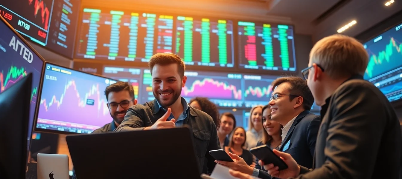 Experience the thrill of cfd trading with passionate traders analyzing market trends in a vibrant environment.