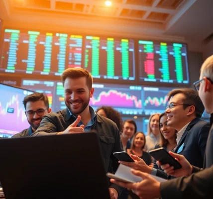 Experience the thrill of cfd trading with passionate traders analyzing market trends in a vibrant environment.
