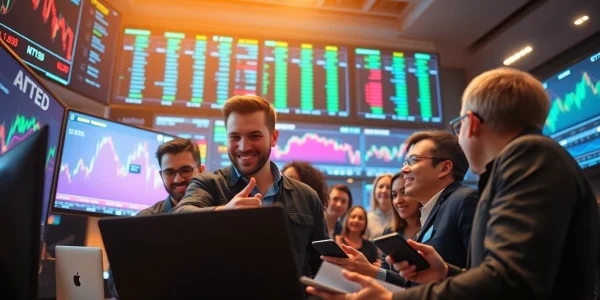 Experience the thrill of cfd trading with passionate traders analyzing market trends in a vibrant environment.
