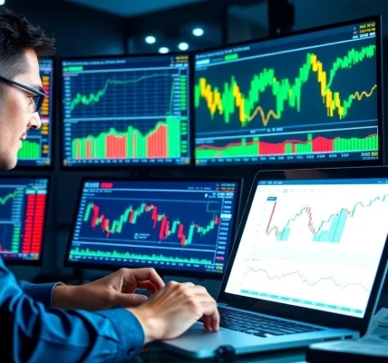 Explore advanced cfd trading techniques with a trader analyzing market data on multiple screens.