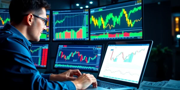 Explore advanced cfd trading techniques with a trader analyzing market data on multiple screens.