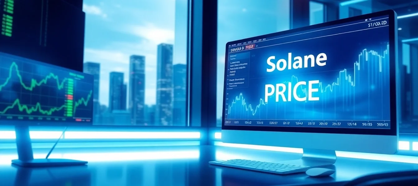 Visualize trading Solana price USD with dynamic price charts and trading data at a modern trading desk.